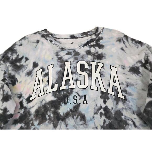 Hollister ~Woman Size S~"Alaska U.S." Blue Tie-Dye Cropped Crew Neck Sweatshirt - Picture 14 of 14